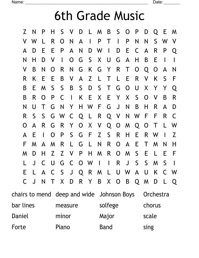6th Grade Music Word Search WordMint 6th Grade Music Word Search WordMint