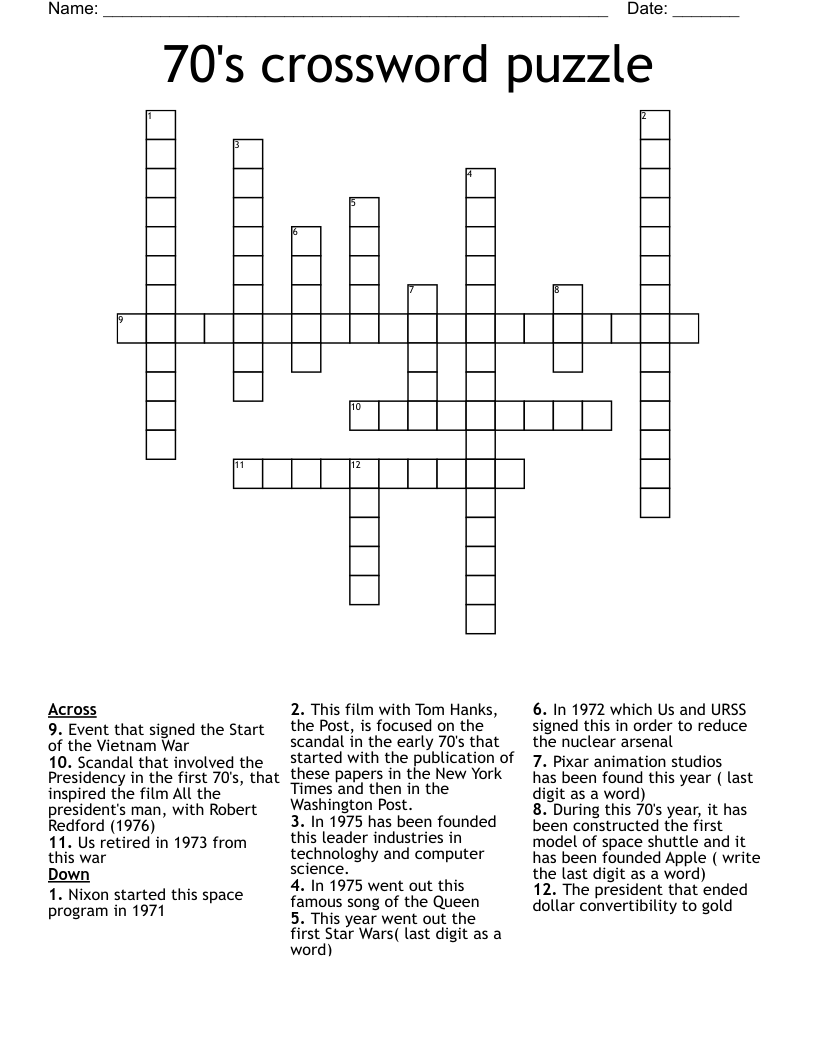 70 s Crossword Puzzle WordMint 70 s Crossword Puzzle WordMint
