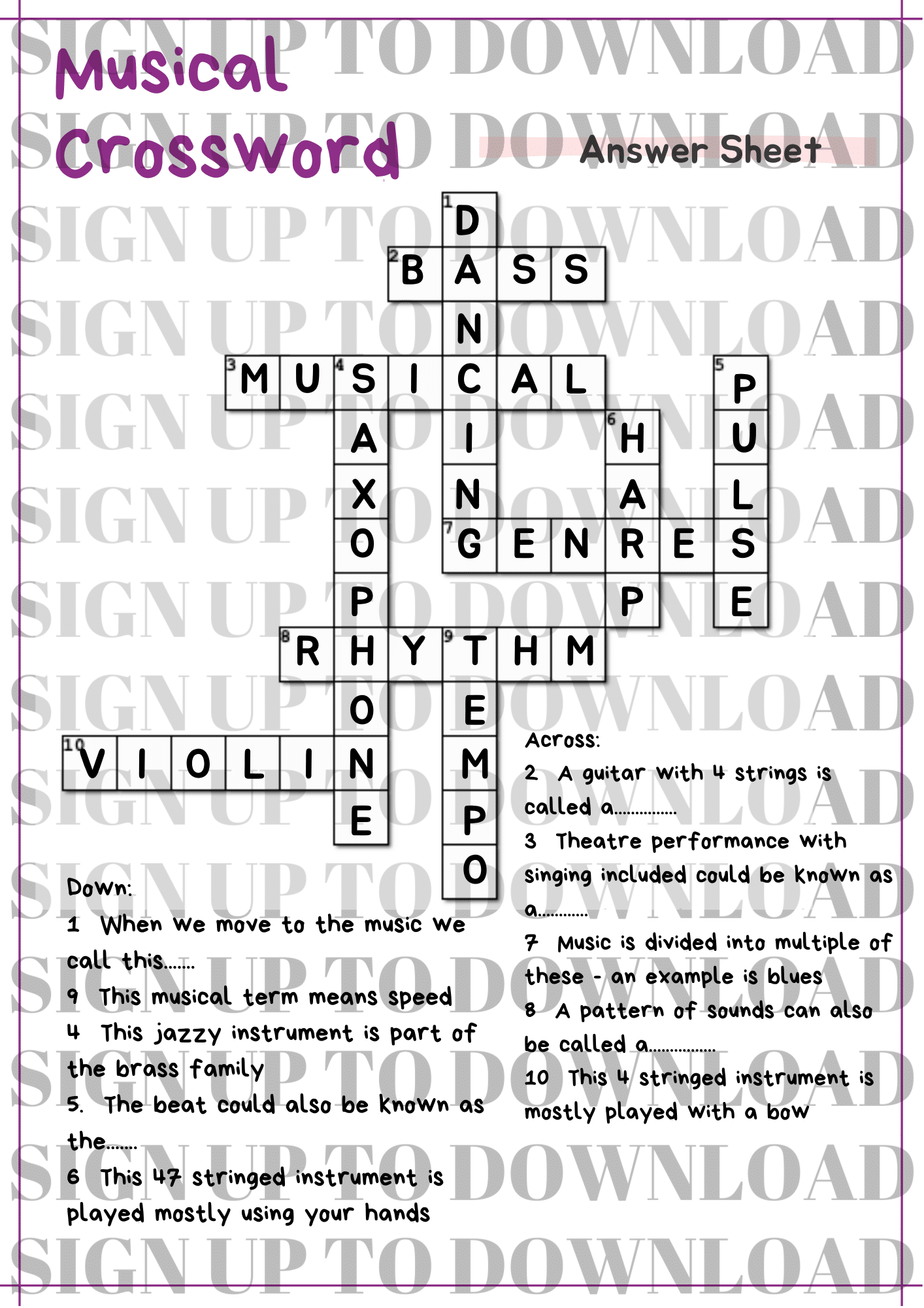 A Selection Of Musical Crosswords Schools Music Market A Selection Of Musical Crosswords Schools Music Market