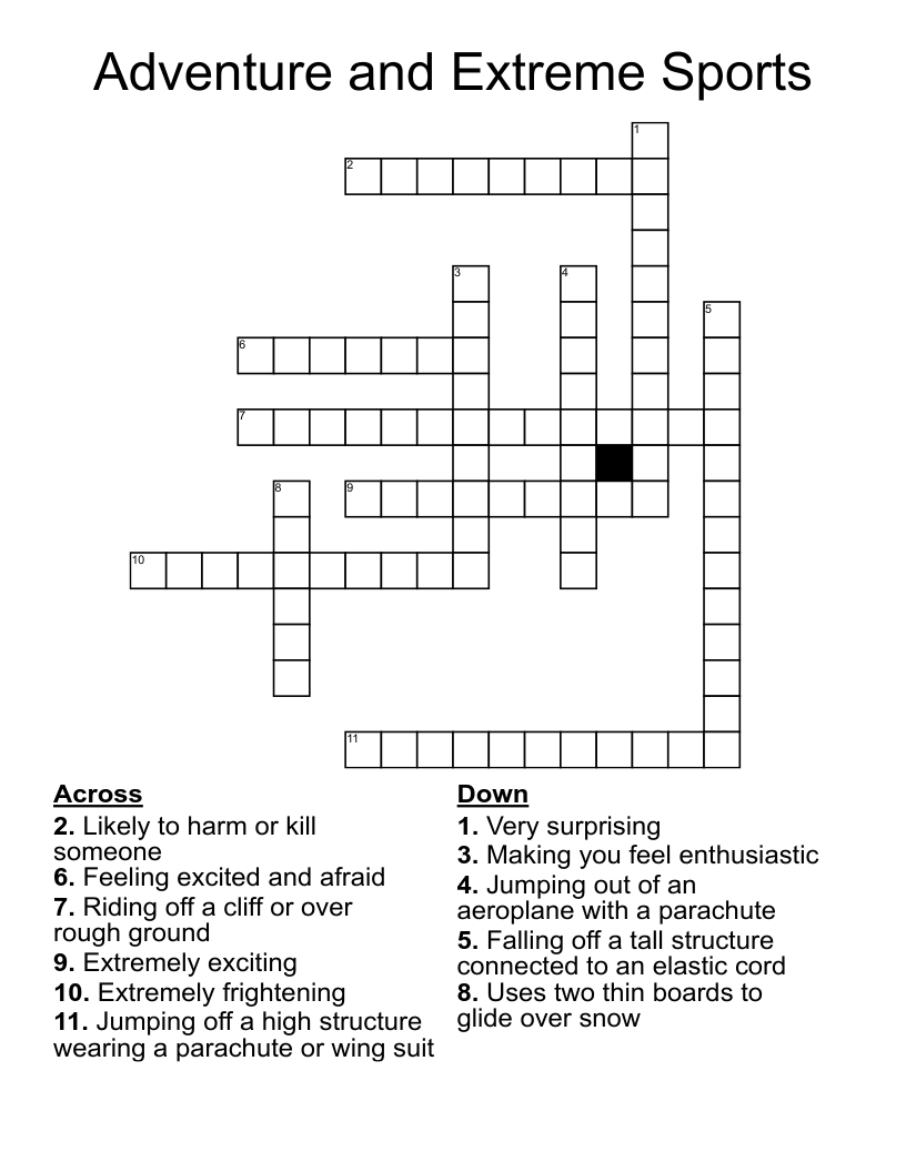 Adventure And Extreme Sports Crossword WordMint