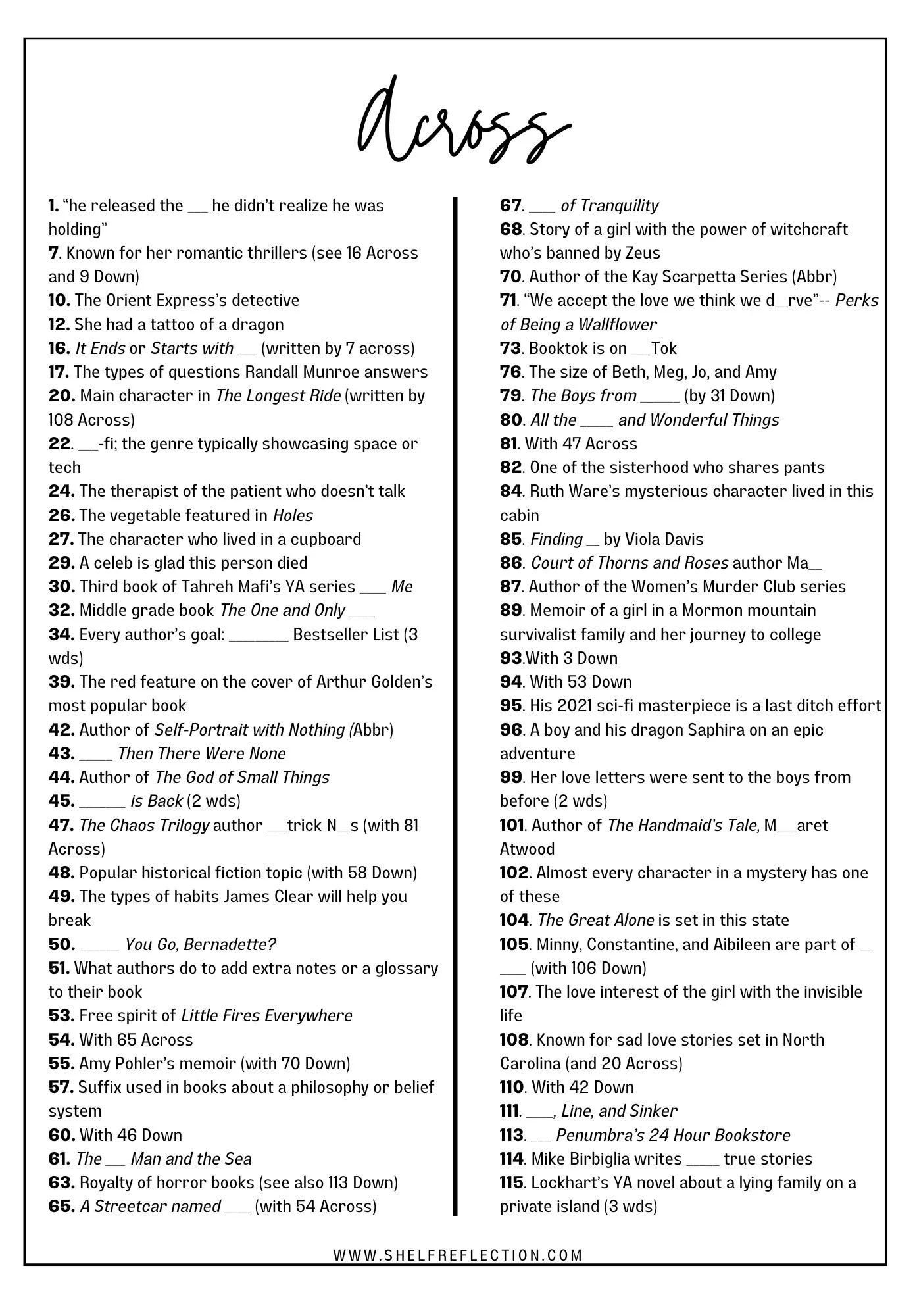 Printable Literature Crossword Puzzles Printable Literature Crossword Puzzles