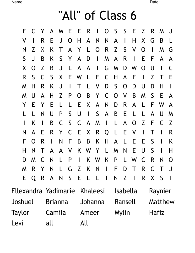 All Of Class 6 Word Search WordMint