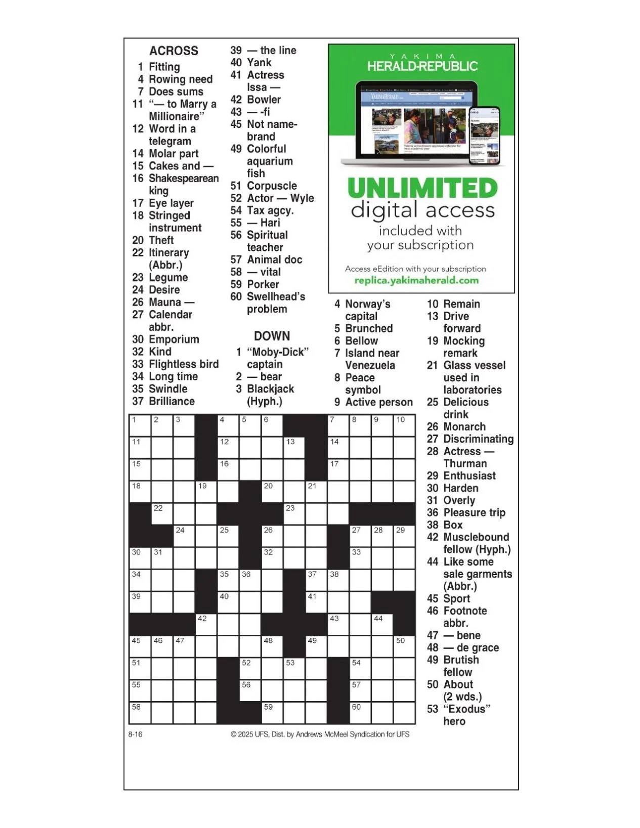 AM Crossword Aug 16 2025 Crosswords Yakimaherald AM Crossword Aug 16 2025 Crosswords Yakimaherald