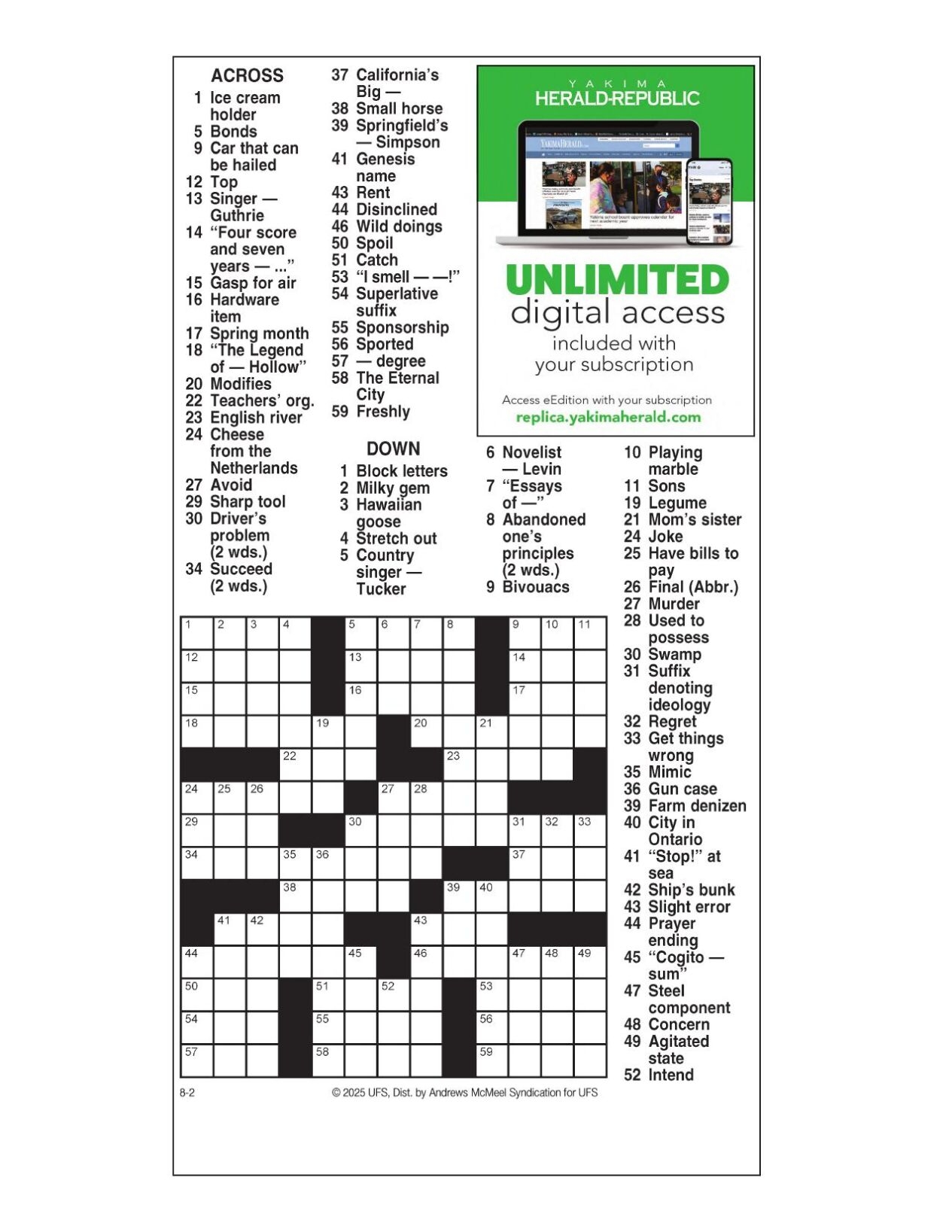 AM Crossword Aug 2 2025 Crosswords Yakimaherald