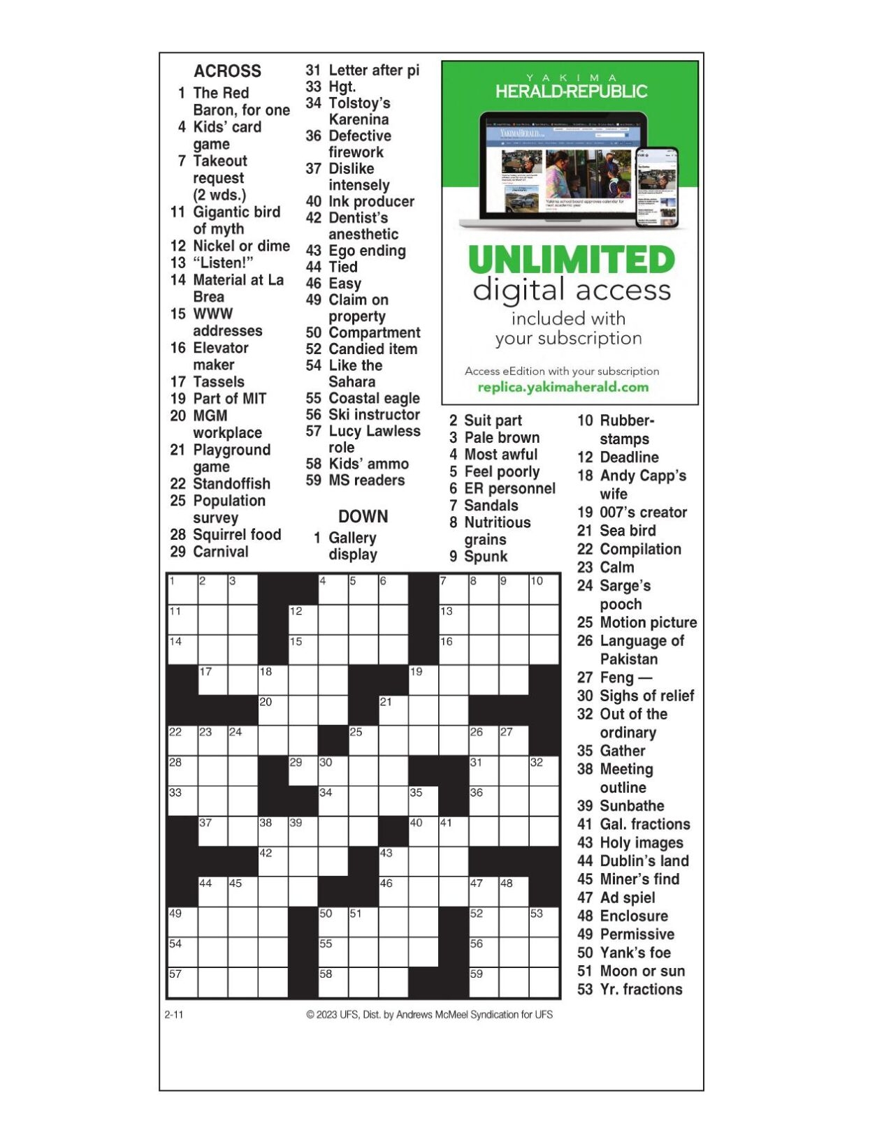 AM Crossword Feb 11 2023 Crosswords Yakimaherald AM Crossword Feb 11 2023 Crosswords Yakimaherald