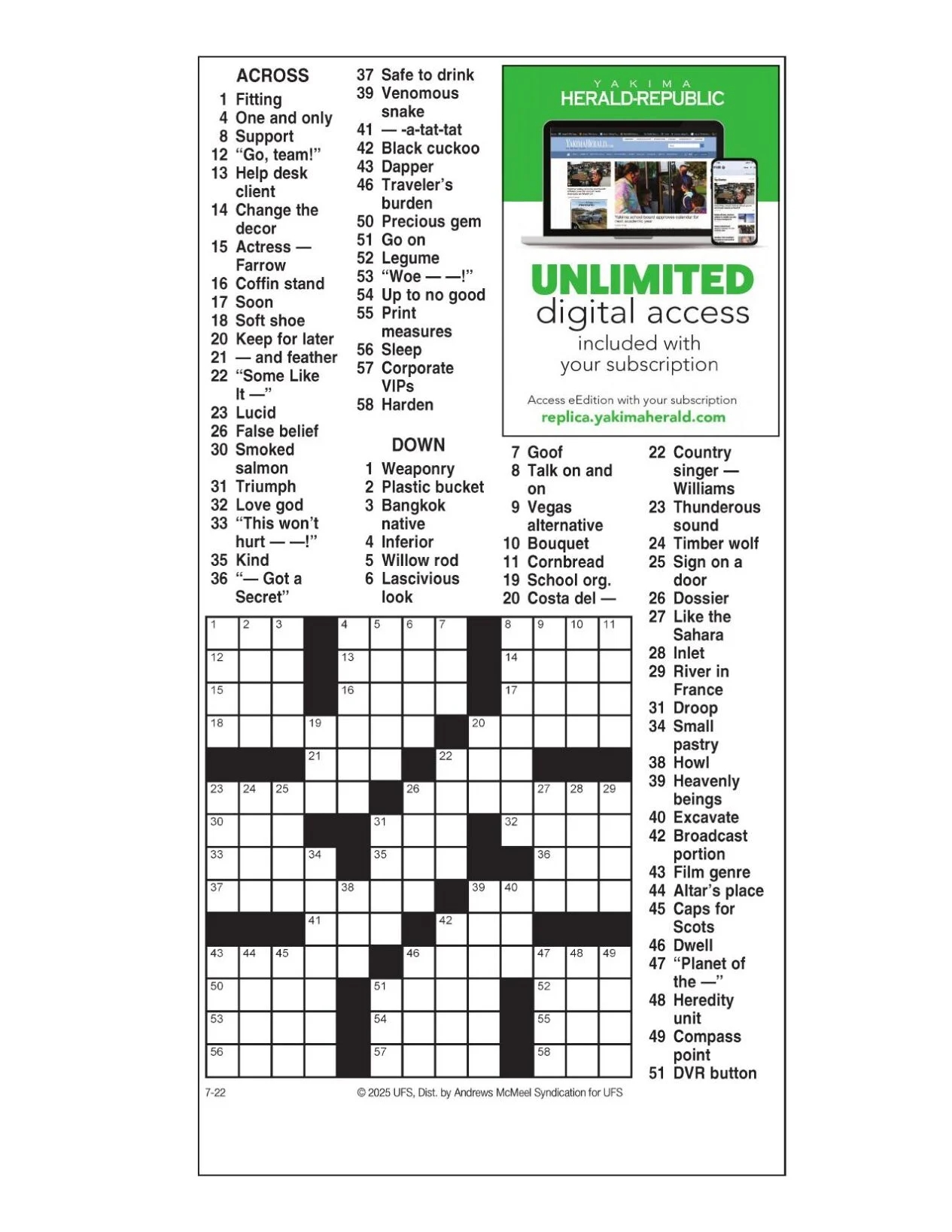 AM Crossword July 22 2025 Crosswords Yakimaherald AM Crossword July 22 2025 Crosswords Yakimaherald