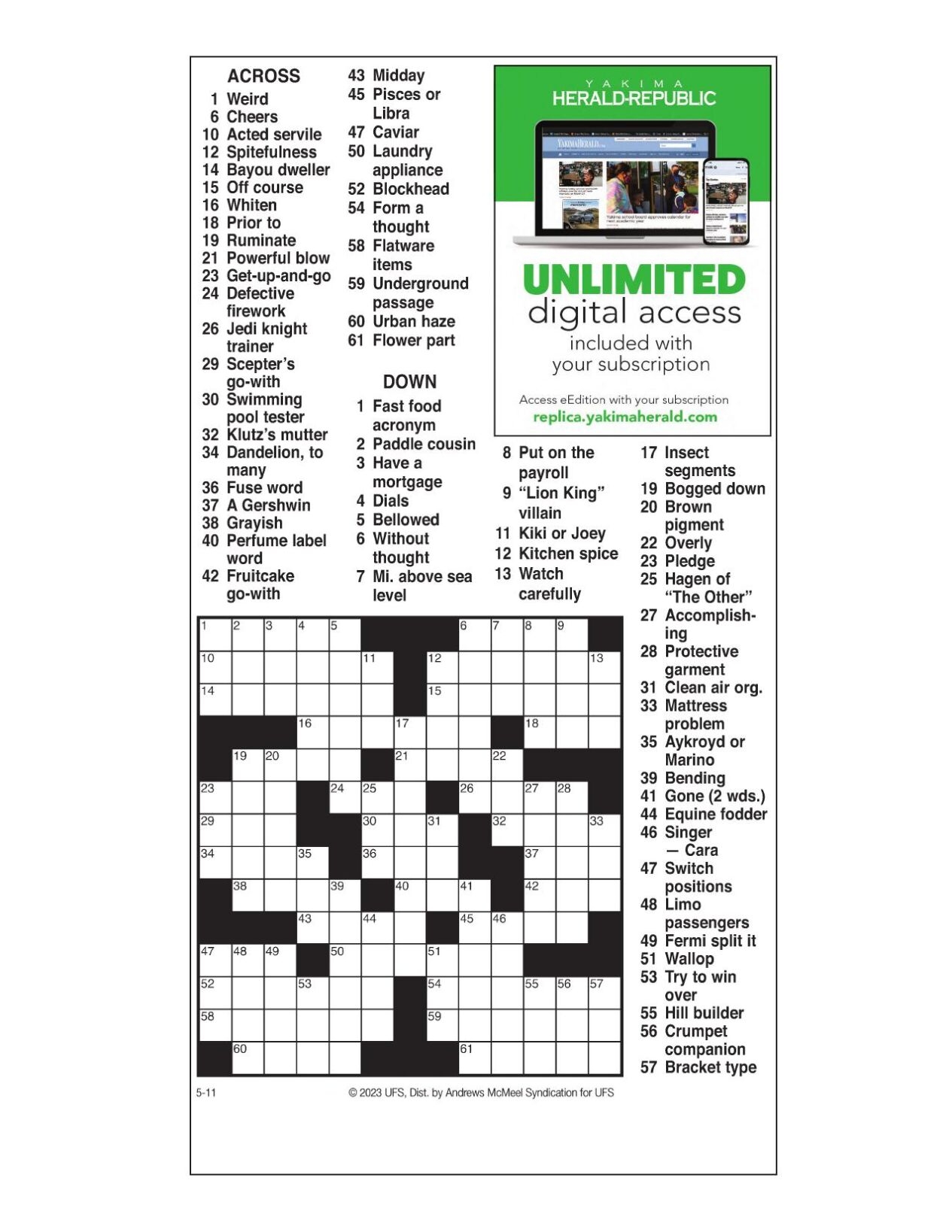 AM Crossword May 11 2023 Crosswords Yakimaherald