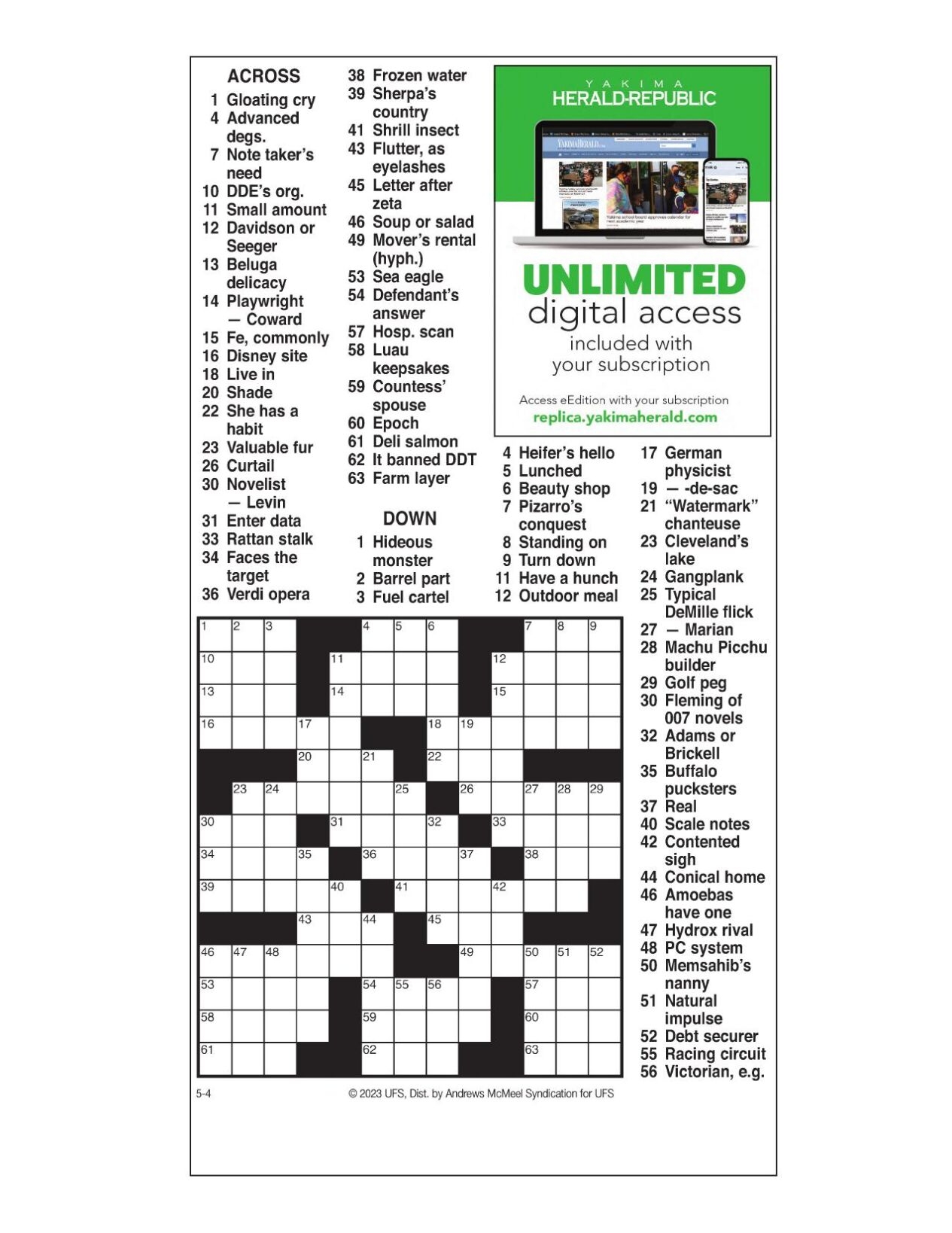 AM Crossword May 4 2023 Crosswords Yakimaherald AM Crossword May 4 2023 Crosswords Yakimaherald