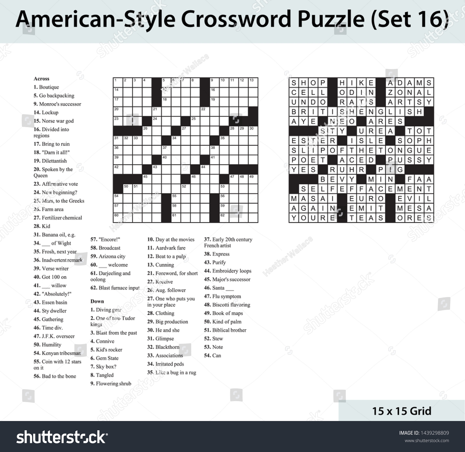 American Crossword Puzzle 15 X 15 Stock Vector Royalty Free 1439298809 Shutterstock