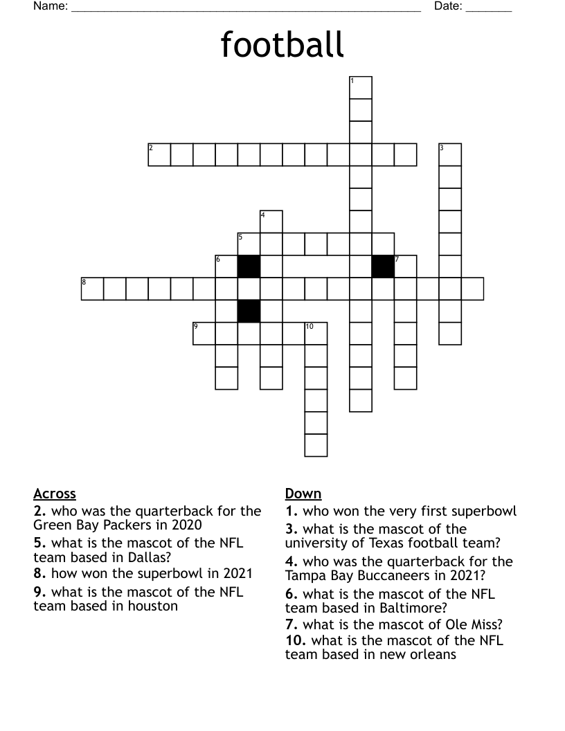 American Football Crossword WordMint American Football Crossword WordMint