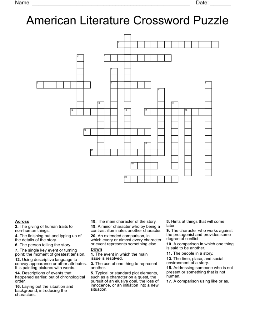 American Literature Crossword Puzzle WordMint American Literature Crossword Puzzle WordMint