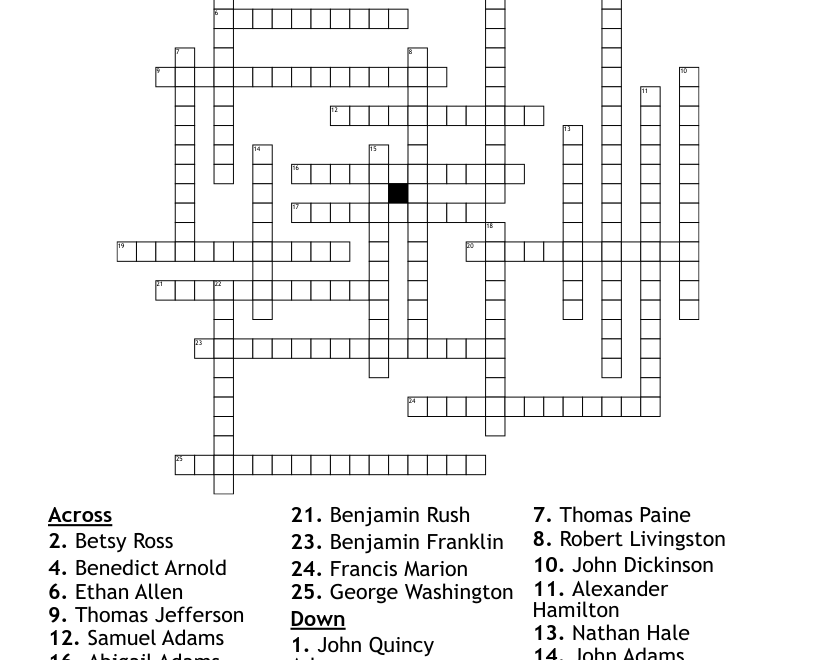 American Revolution Crossword WordMint