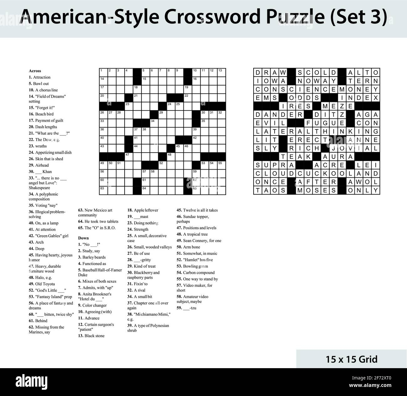 American Style Crossword Puzzle With A 15 X 15 Grid Includes Blank Crossword Grid Clues And Solution Stock Vector Image Art Alamy
