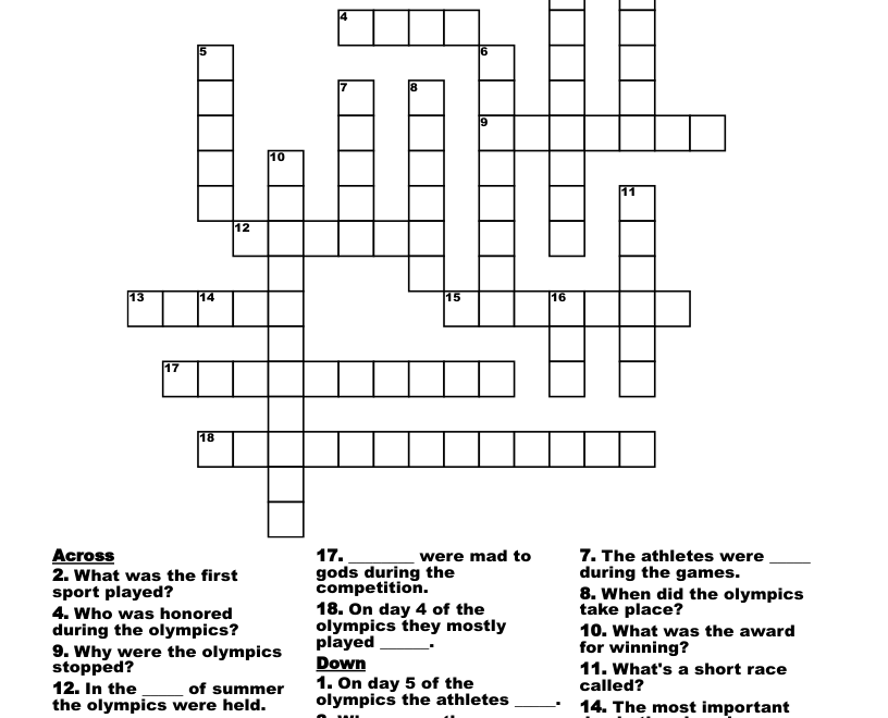 Ancient Greece Olympics Crossword WordMint