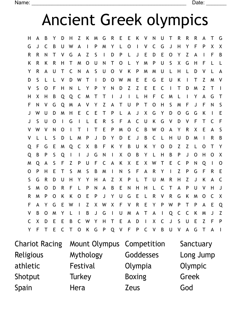 Ancient Greek Olympics Word Search WordMint Ancient Greek Olympics Word Search WordMint