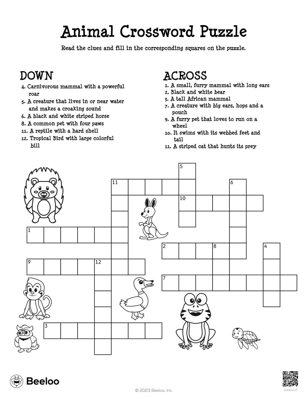 Animal Crossword Puzzle Beeloo Printable Crafts And Activities For Kids Animal Crossword Puzzle Beeloo Printable Crafts And Activities For Kids