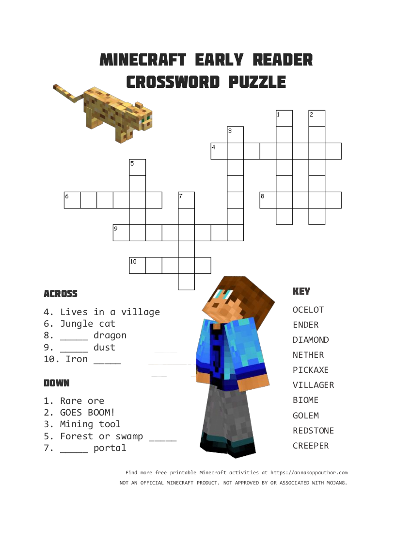 Minecraft Crossword Printable Minecraft Crossword Printable