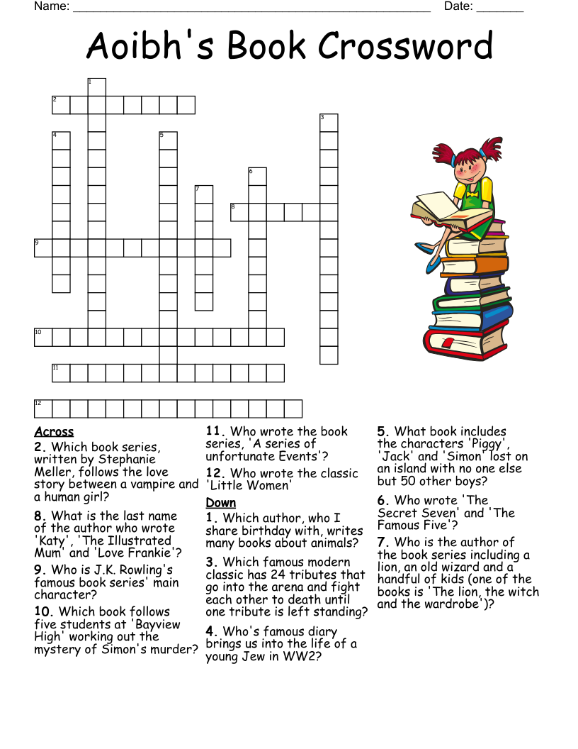 Aoibh s Book Crossword WordMint Aoibh s Book Crossword WordMint