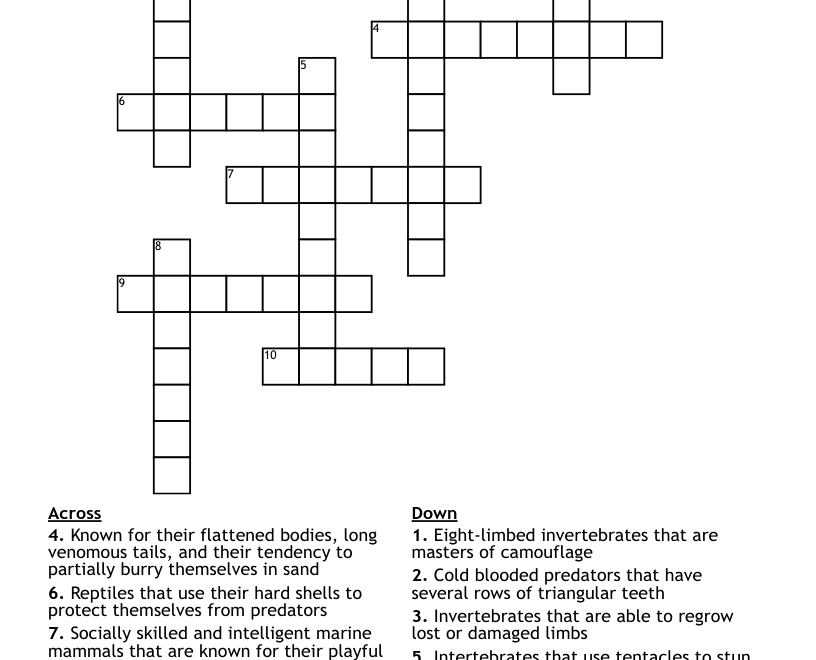 Aquarium Crossword Puzzle WordMint