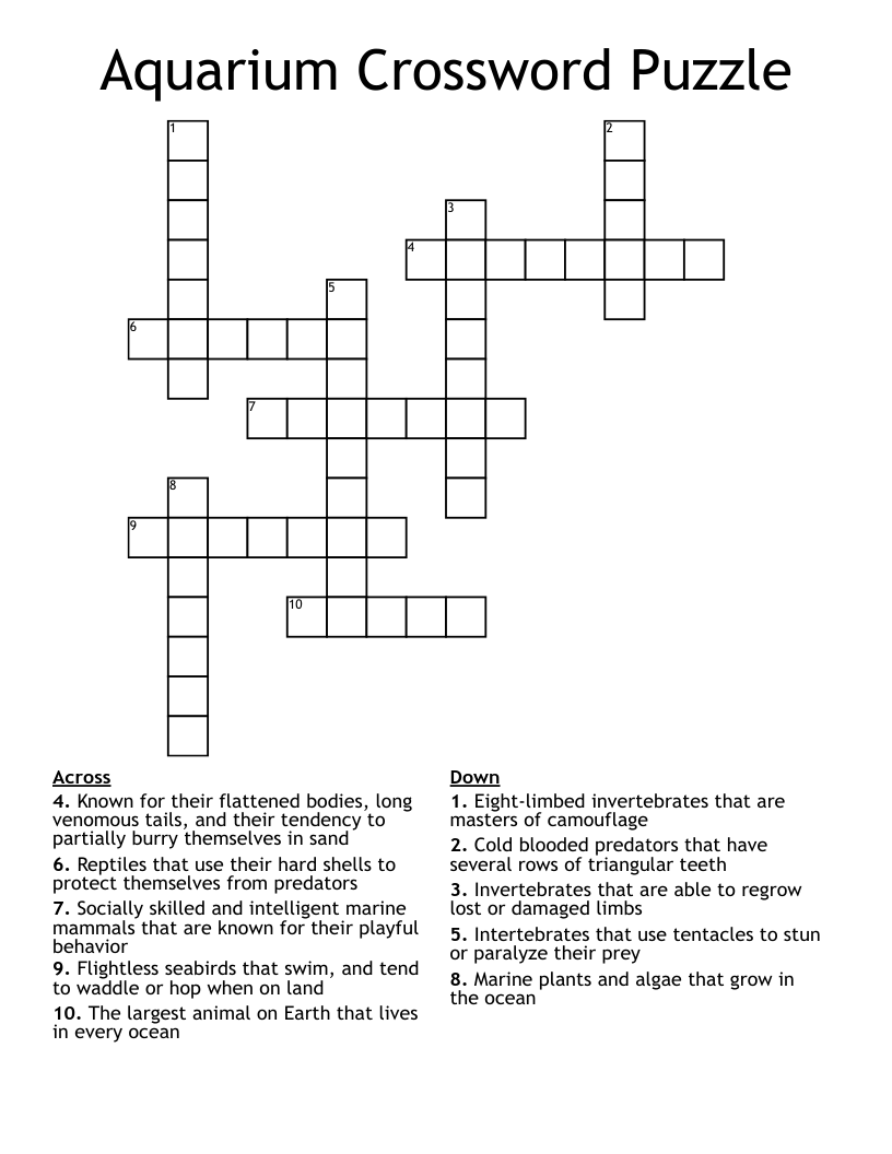 Aquarium Crossword Puzzle WordMint Aquarium Crossword Puzzle WordMint