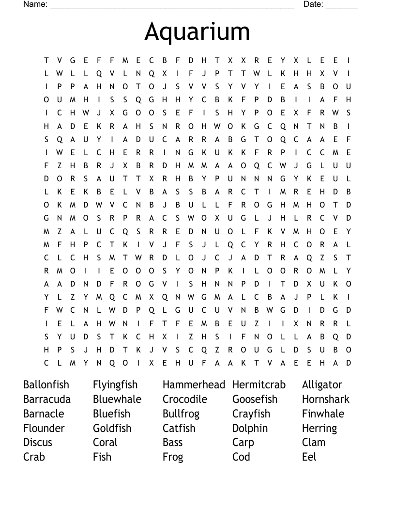 Aquarium Word Search WordMint Aquarium Word Search WordMint