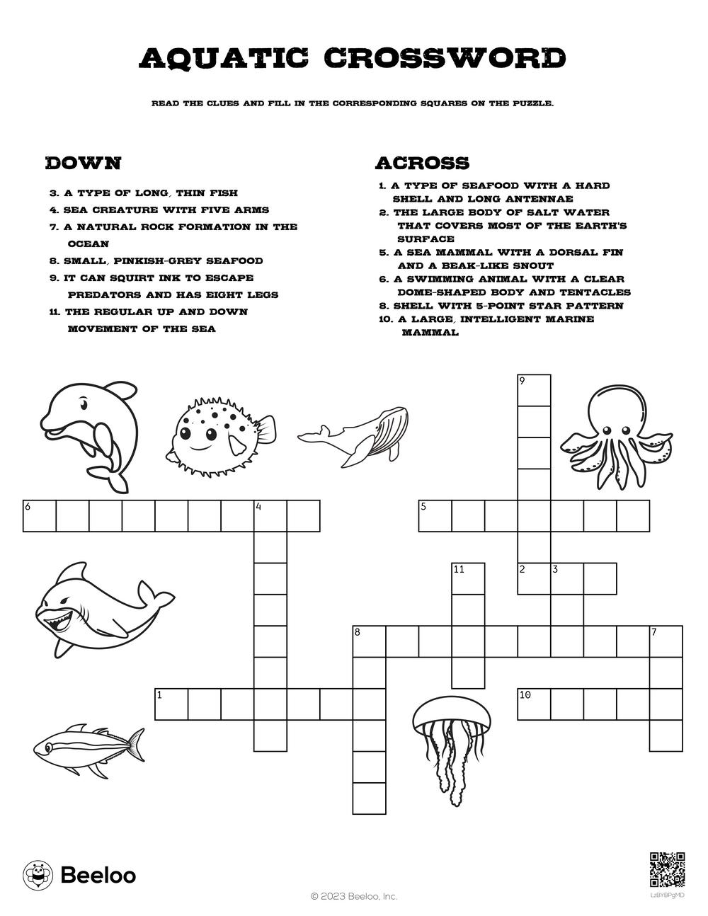 Aquatic Crossword Beeloo Printable Crafts And Activities For Kids Aquatic Crossword Beeloo Printable Crafts And Activities For Kids