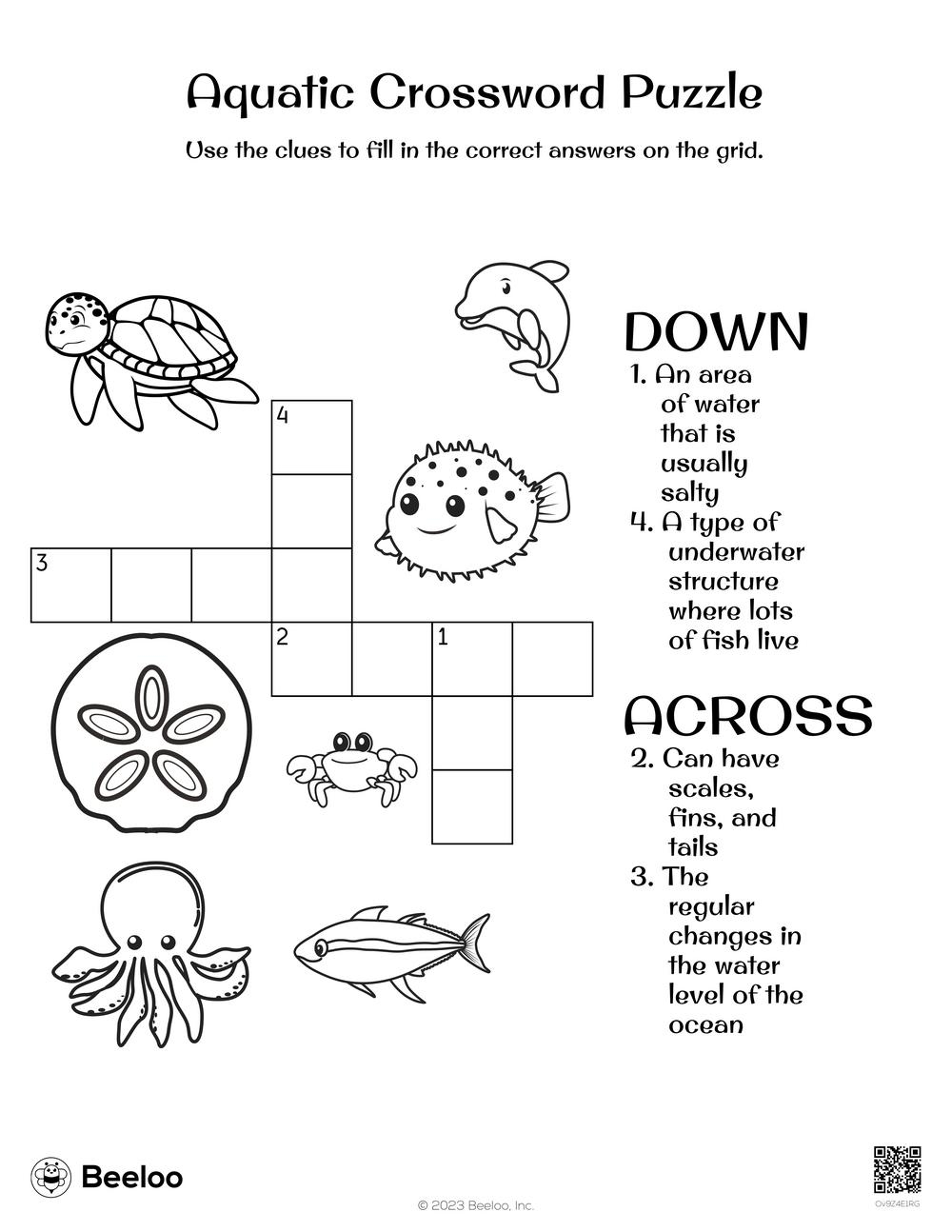 Aquatic Crossword Puzzle Beeloo Printable Crafts And Activities For Kids Aquatic Crossword Puzzle Beeloo Printable Crafts And Activities For Kids