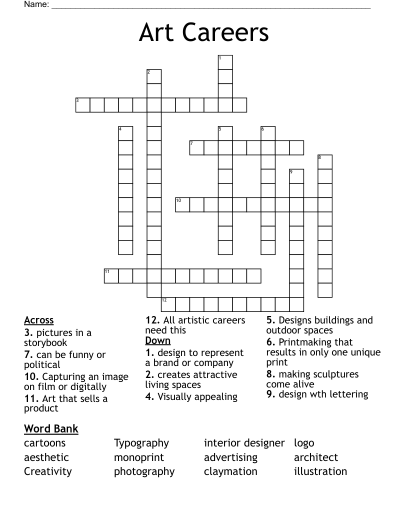 Art Careers Crossword WordMint Art Careers Crossword WordMint