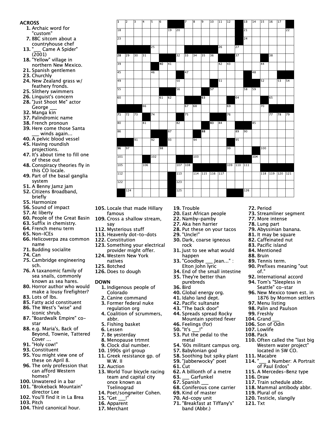 Printable Menapuse Crossword Puzzle