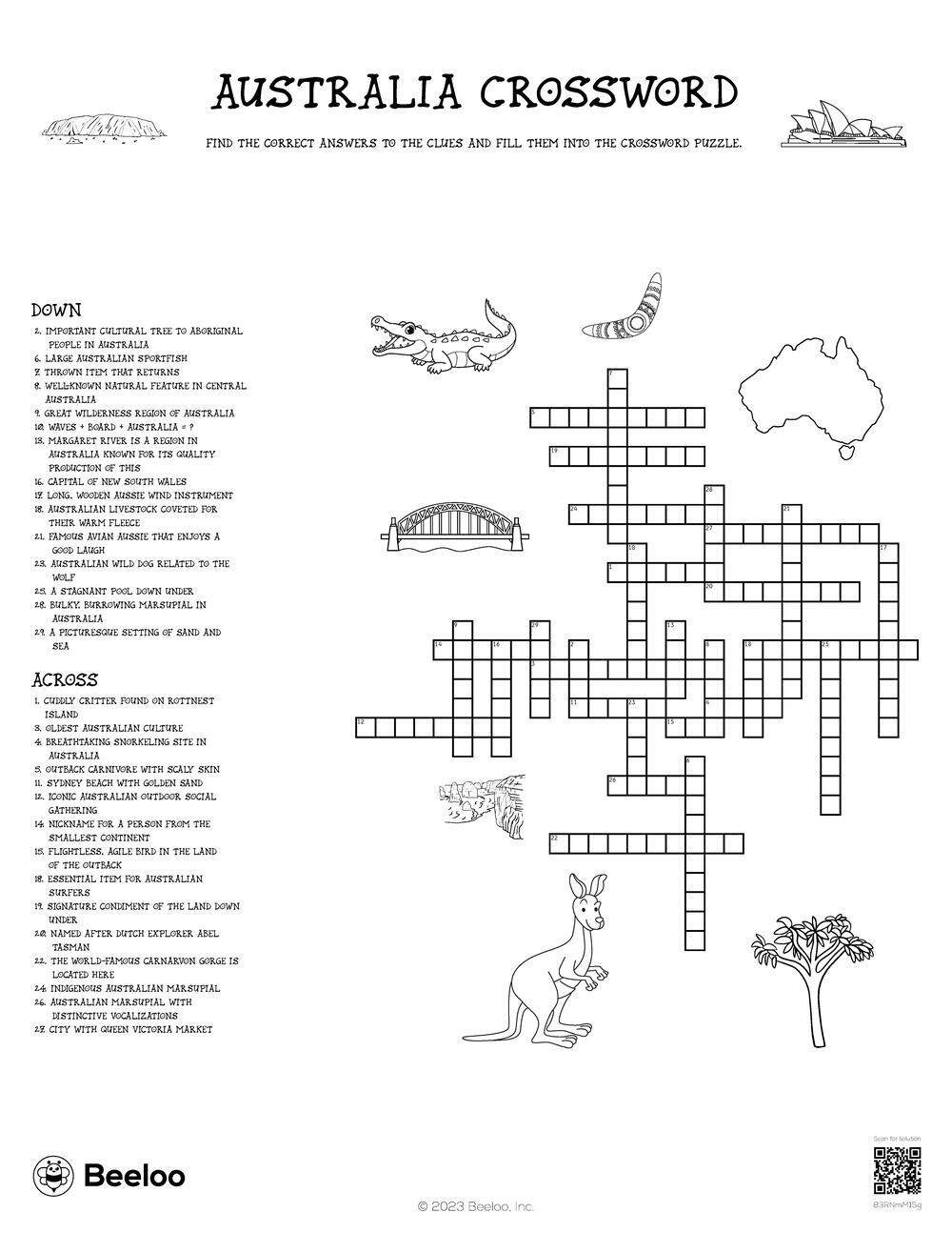 Australia Crossword Beeloo Printable Crafts And Activities For Kids Australia Crossword Beeloo Printable Crafts And Activities For Kids