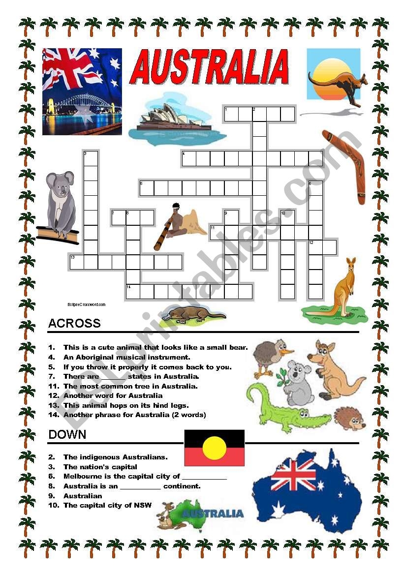 Australia Crossword No 2 ESL Worksheet By Ildibildi Australia Crossword No 2 ESL Worksheet By Ildibildi