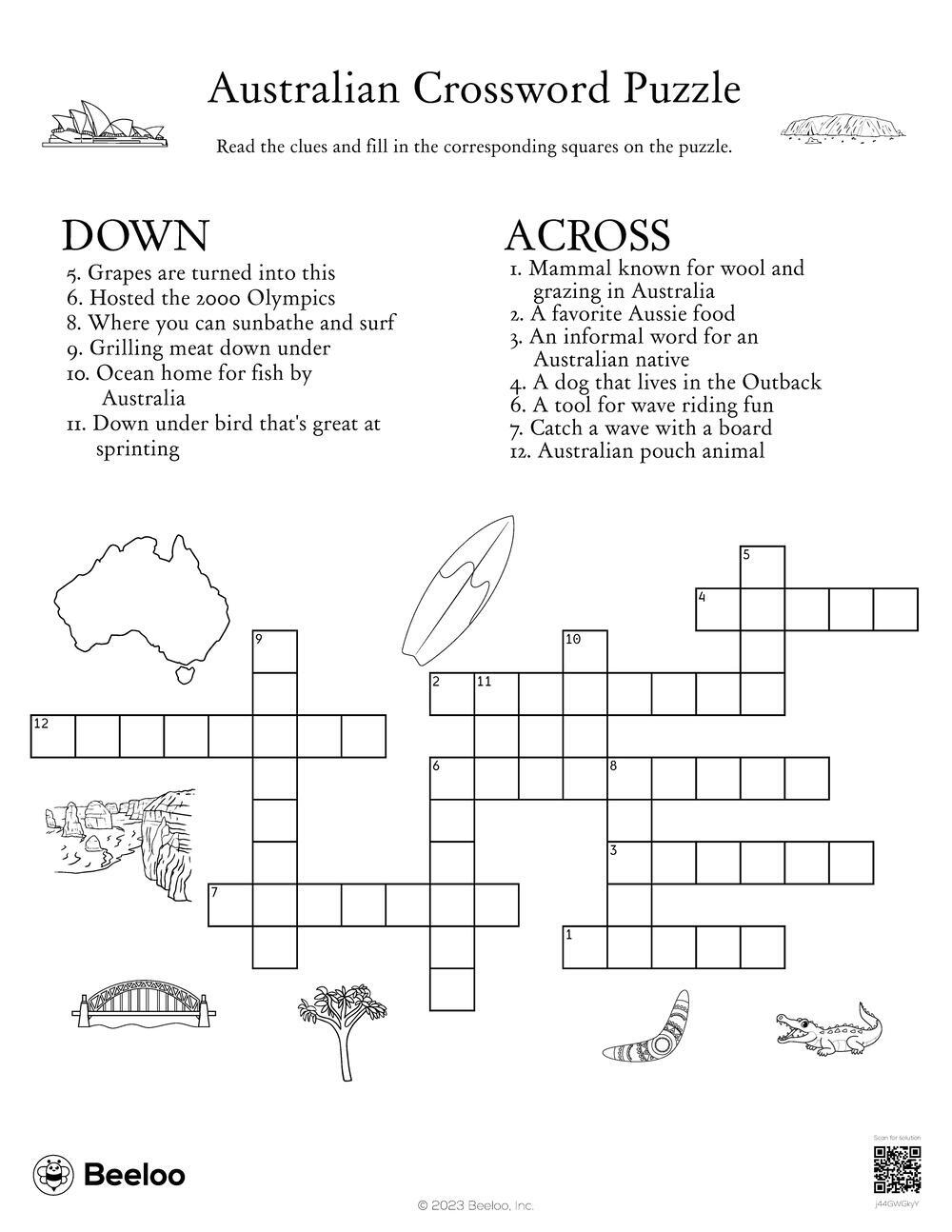 Australian Crossword Puzzle Beeloo Printable Crafts And Activities For Kids Australian Crossword Puzzle Beeloo Printable Crafts And Activities For Kids