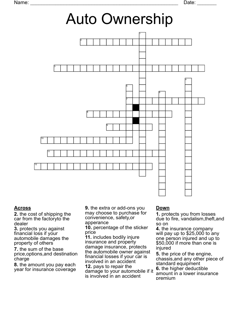 Auto Ownership Crossword WordMint Auto Ownership Crossword WordMint