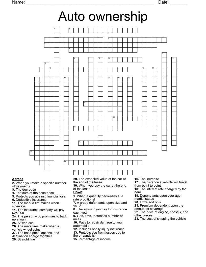 Auto Ownership Crossword WordMint Auto Ownership Crossword WordMint
