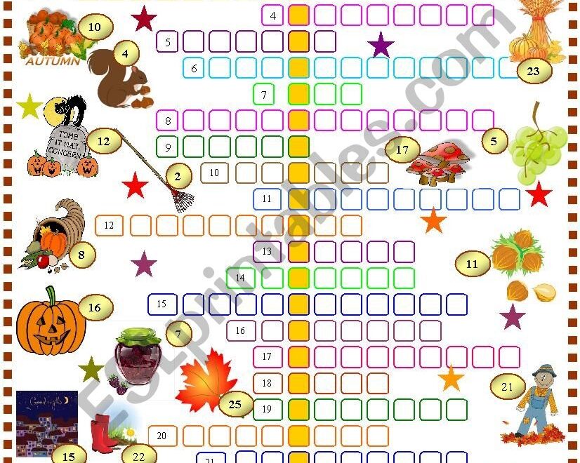 Autumn Crossword Puzzle ESL Worksheet By Spied d aignel