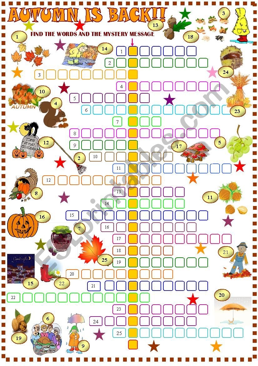 Autumn Crossword Puzzle ESL Worksheet By Spied d aignel Autumn Crossword Puzzle ESL Worksheet By Spied d aignel