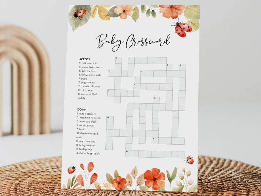 Baby Crossword Puzzle Ladybug Baby Shower Game Printable Crossword Game With Answer Key Instant Download Templett 5x7 0069 33BAG