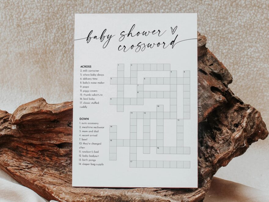 Baby Crossword Puzzle Minimalist Baby Shower Game Printable Crossword Game With Answer Key Instant Download Templett 5x7 0034W 33BAG