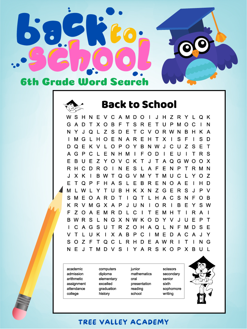 Back To School Word Search For Grade 6 Students Back To School Word Search For Grade 6 Students