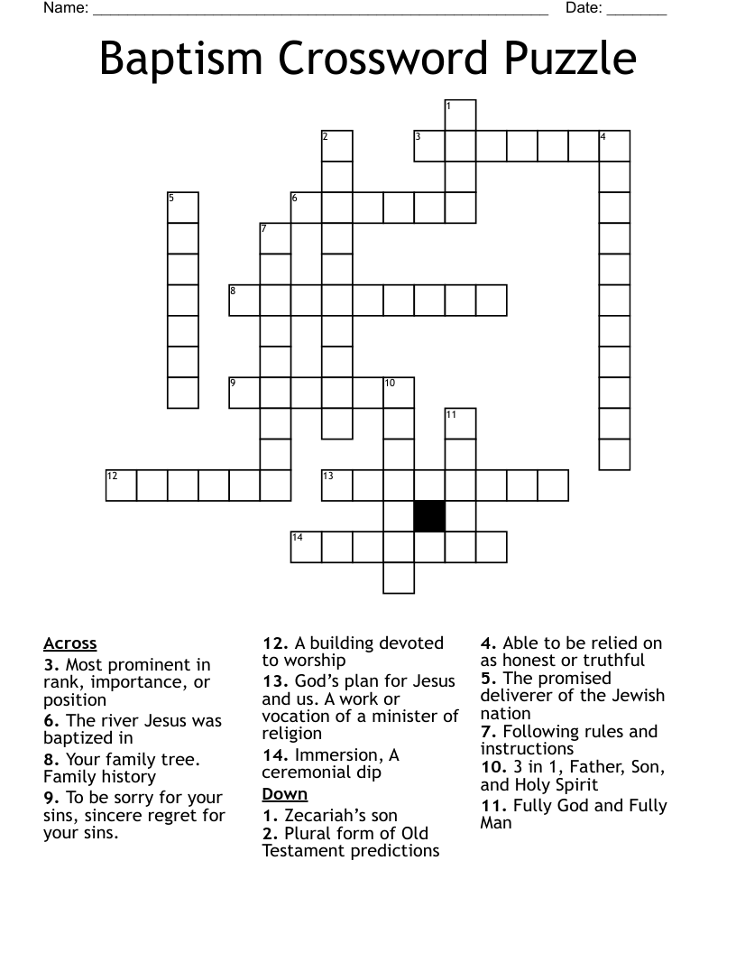 Baptism Crossword Puzzle WordMint
