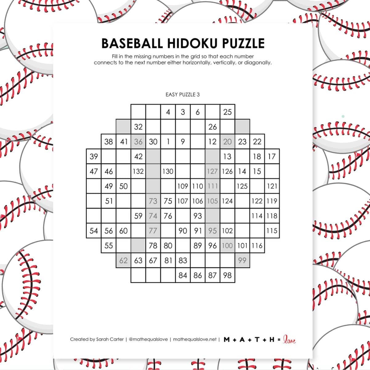 Baseball Hidoku Logic Puzzles Math Love Baseball Hidoku Logic Puzzles Math Love