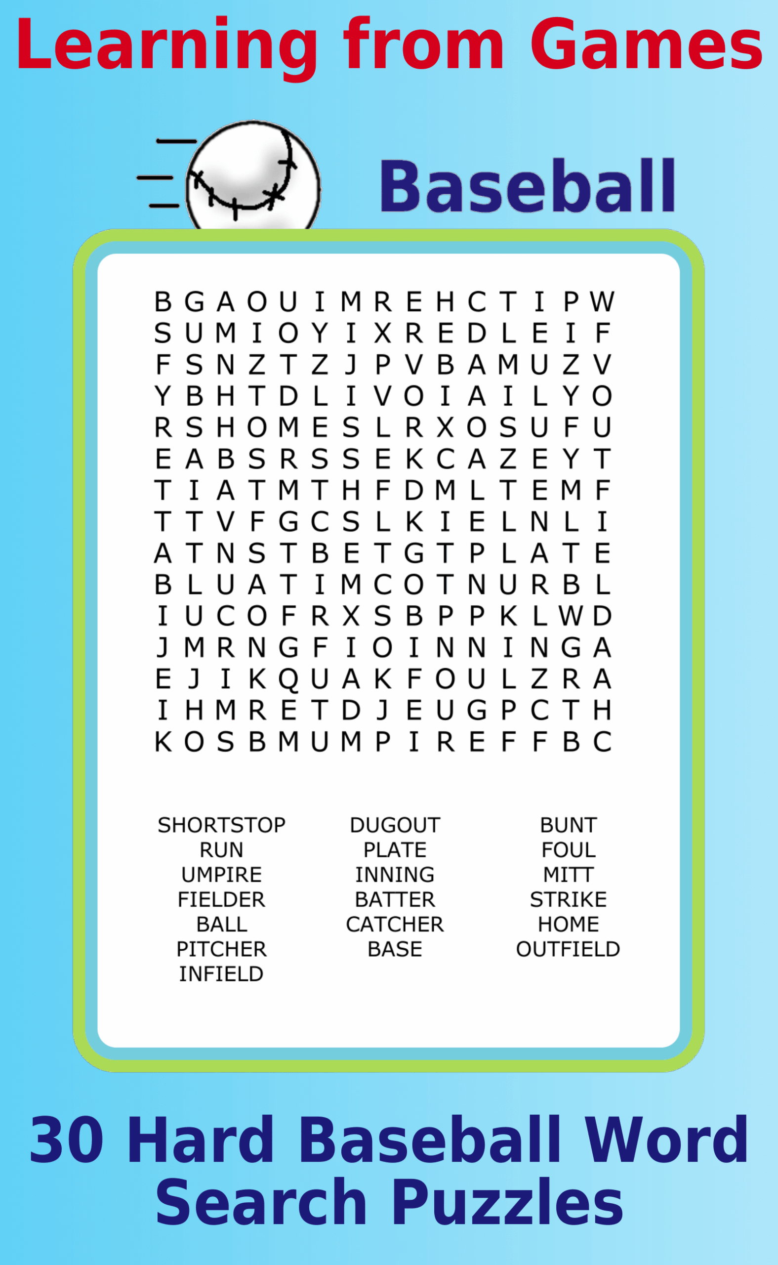 Baseball Word Search PDF  Baseball Word Search PDF