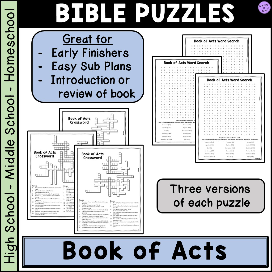 Bible Book Of Acts Crossword Word Search Puzzle Activities Classful