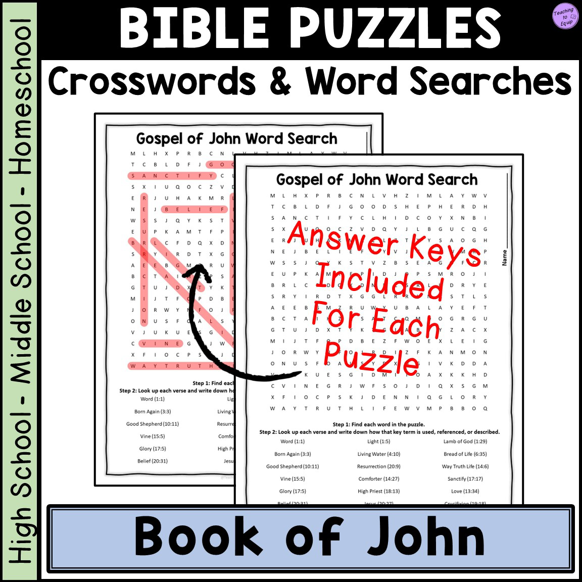 Bible Book Of John Crossword Word Search Puzzle Activities Classful Bible Book Of John Crossword Word Search Puzzle Activities Classful