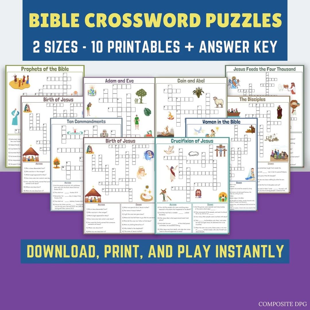 Bible Crossword Puzzles Game Printable I Total 10 Puzzle Games I Bible Study Quiz I Church Activity For Adults Kids I Instant Download IPDF Etsy