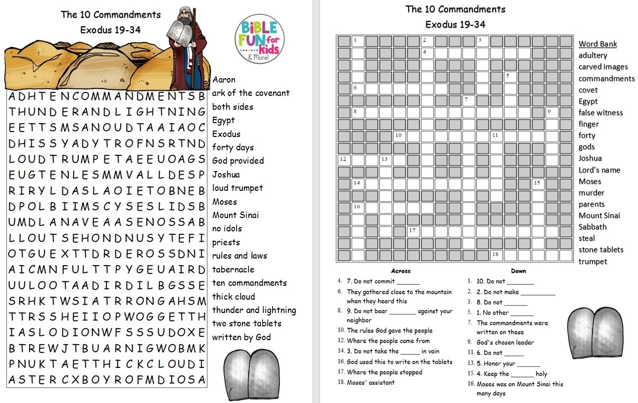 Ten Commandments Crossword Puzzle Printable Ten Commandments Crossword Puzzle Printable