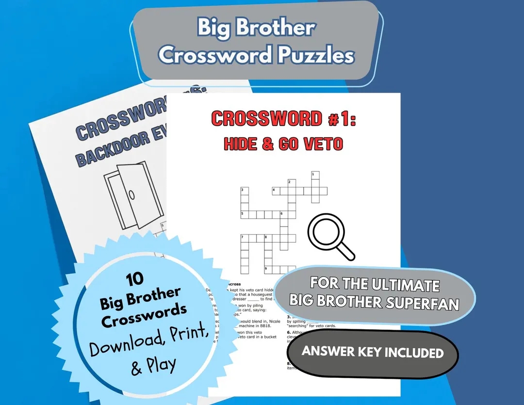 Big Brother Crossword Puzzles Printable TV Show Fan Game Instant Download For Reality TV Fans Julie Chen Inspired Party Activity Etsy