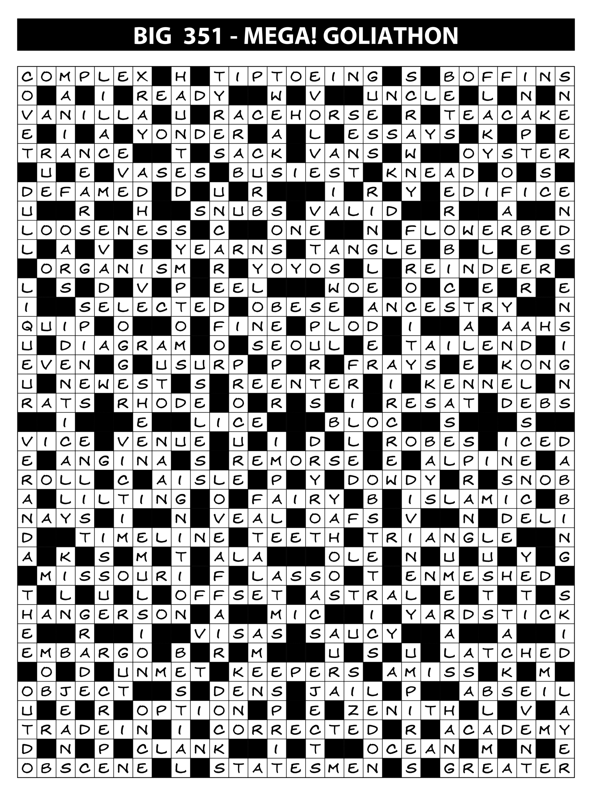 BIG Competition Solutions Issue 351 Lovatts Crossword Puzzles Games Trivia