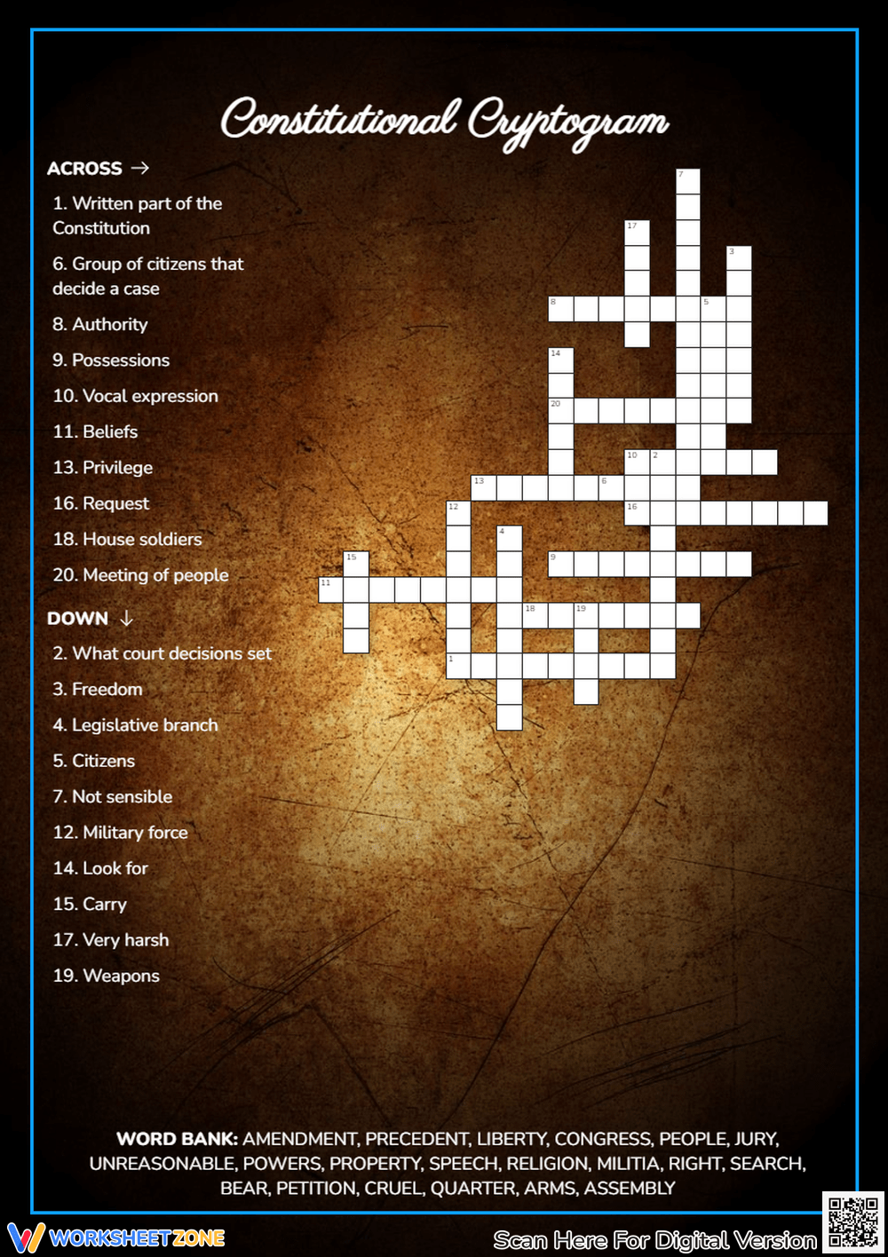 Bill Of Rights Crossword Puzzle Worksheets Bill Of Rights Crossword Puzzle Worksheets