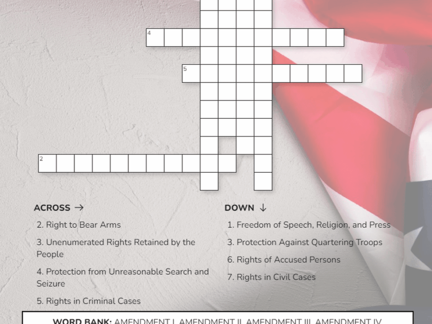 Bill Of Rights Crossword Puzzle Worksheets